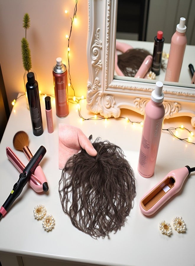 Zhuluck Brown Curly Hair Topper Replacement Fluffy Hairpiece Seamless Clip in Top Wiglet, Wig Pieces for Top of Head for Women Thin, Extensions, Wigs and Accessories - Image 4